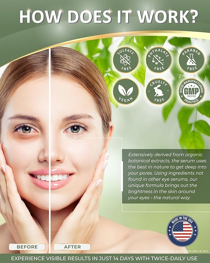 Blend Organic Eye Serum For Bags Under Eyes - Dark Eye Circle Remover with Eyebright Extract - Under Eye Serum For Dark Circles and Puffiness - Anti Aging Eye Cream For Women (0.5Oz)-GlimoraGlow