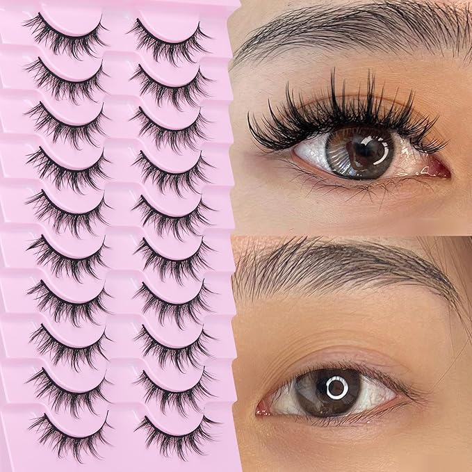 FANXITON Manga Lashes Wispy Natural Look Faux Eyelashes 10 Pairs Asian 3D False Eyelashes 14 mm Cat Eye Lashes Pack-GlimoraGlow