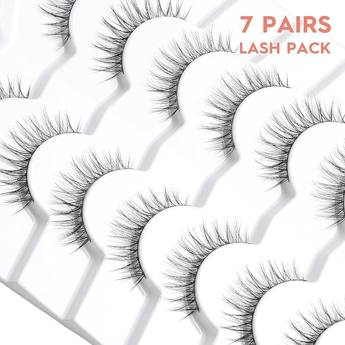 False Eyelashes Natural Look Wispy Lashes 10mm Short Lash C Curl 0.1MM Thin Band Lashes Pack Siligli Fake Eyelash 7 Pair-GlimoraGlow