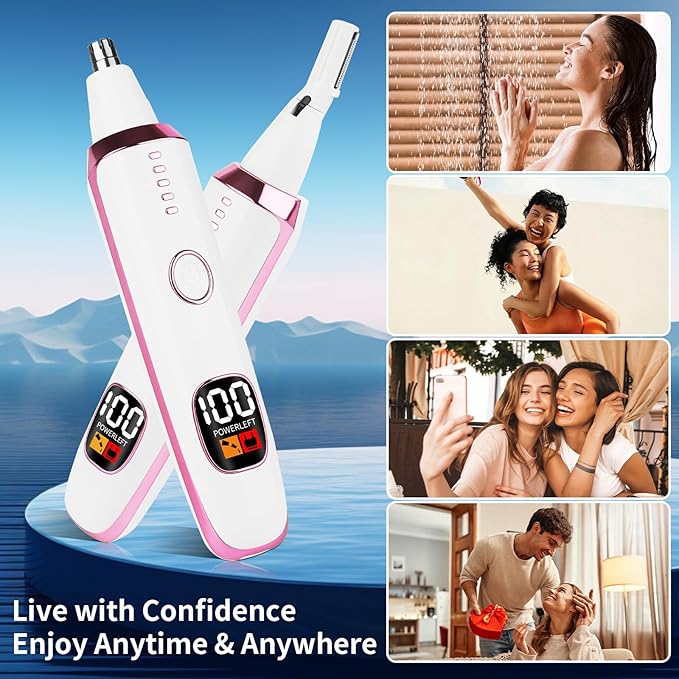 2025 Rechargeable Nose and Ear Hair Trimmer with LED Dispaly for Women Men,4 in 1 Painless Eyebrow & Facial Hair Trimmer with Powerful Motor,Ladies Wet & Dry Electric Razor (White)-GlimoraGlow