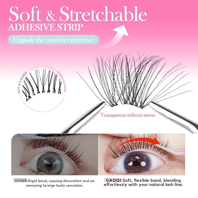 GAQQI Self Adhesive Lash Clusters, No Glue Eyelash Clusters 10-16mm Full & Volume Self Adhesive False Eyelashes, No Band Glueless Lashes-GlimoraGlow