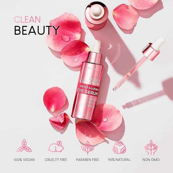 AZURE Rose & Collagen Revitalizing Eye Serum - Hydrating & Smoothing | Reduces Wrinkles, Fine Lines & Under Eye Bags | Minimize Signs of Aging | Made in Korea - 60mL-GlimoraGlow