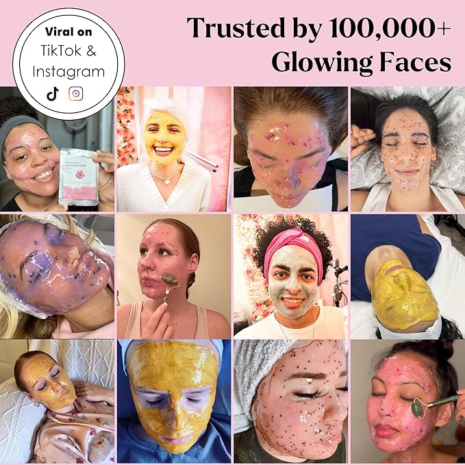 Jelly Mask for Facials - 12 Flavors Hydrating & Brightening Jelly Face Masks | Free Jade Roller & Spatula | Bulgarian Rose, Lavender, Hyaluronic Acid, 24K Gold face mask skin care |Vajacial Jelly Mask-GlimoraGlow