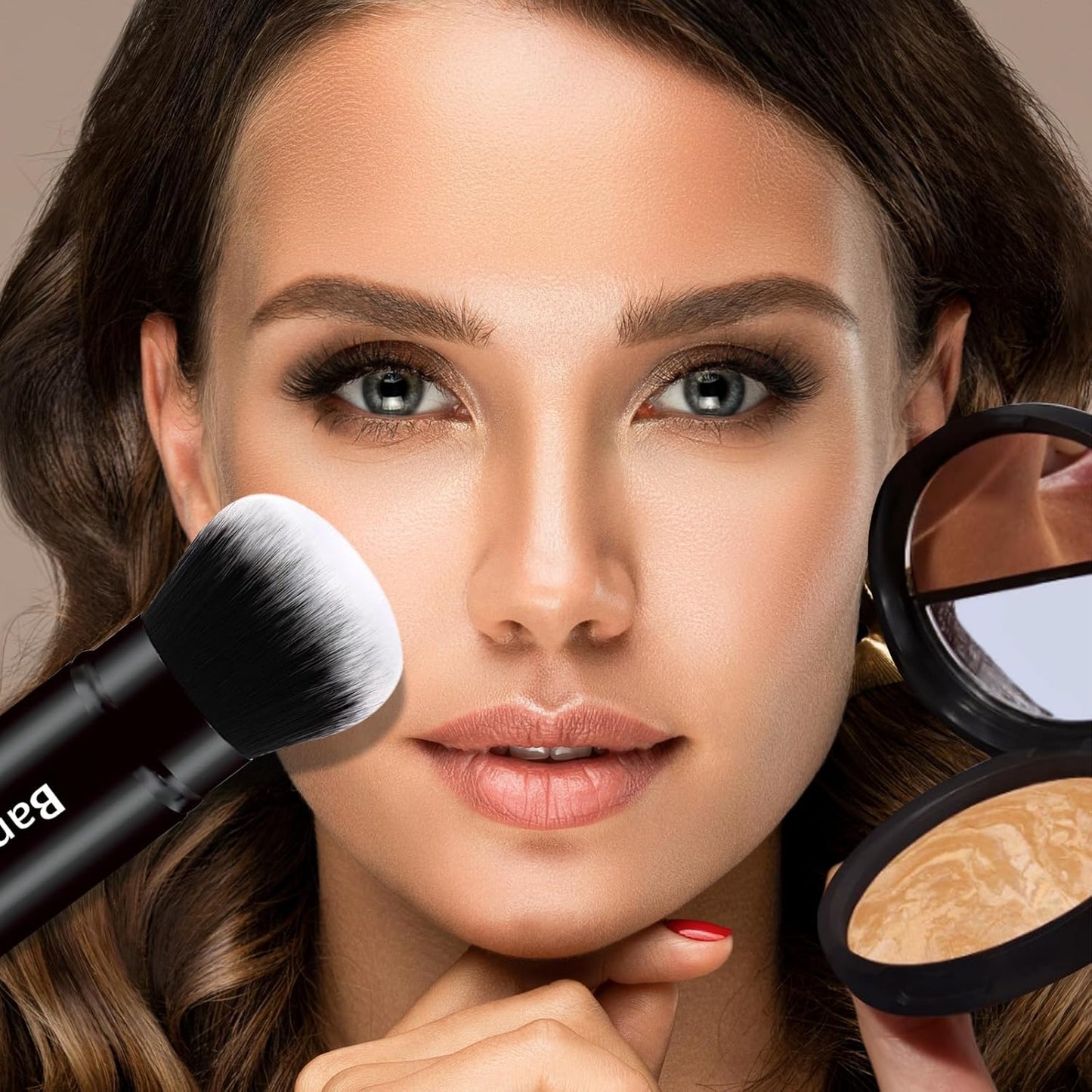 Makeup Brush Kabuki Face Brushes Retractable Travel Blush Brush Portable Flawless for Foundation, Powder Blush, Bronzer, Buffing, Liquid, Cream, Cruelty Free with Cover(Round-Head)-GlimoraGlow