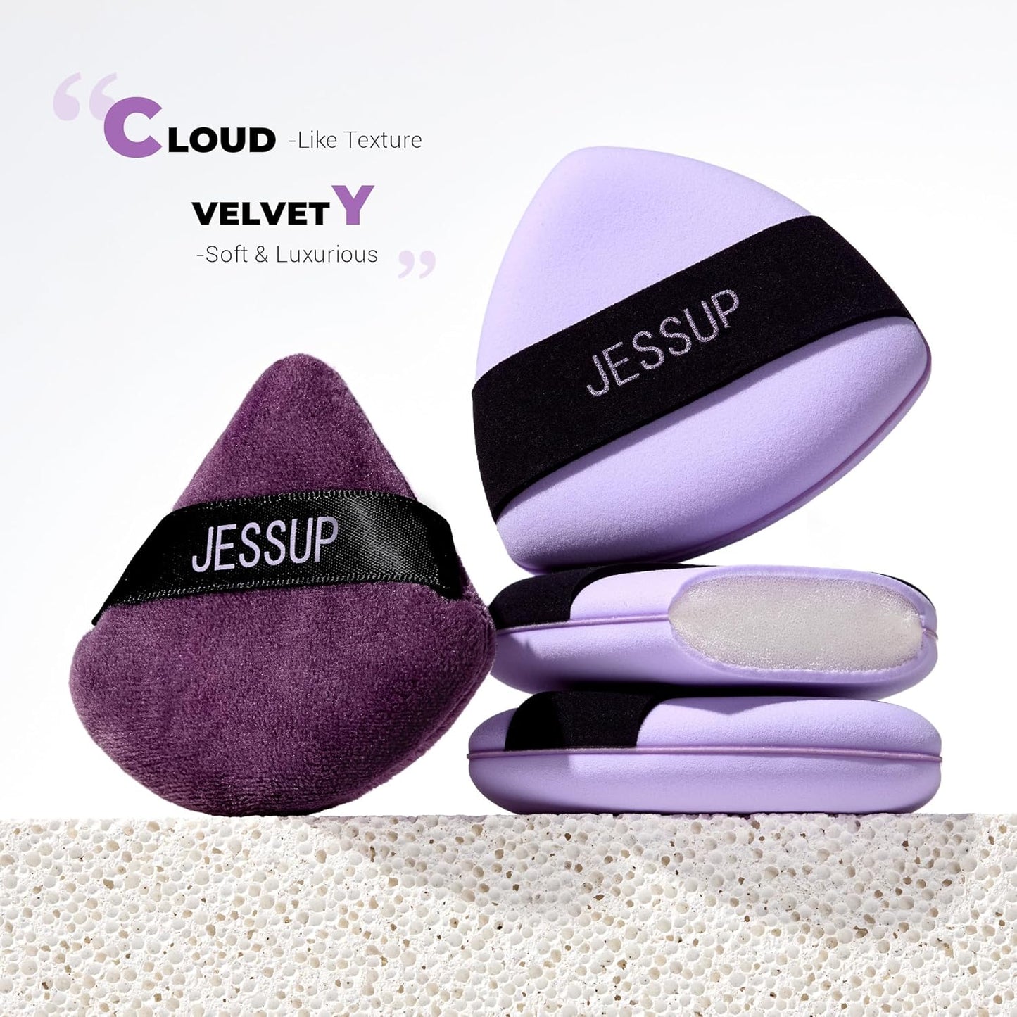 Jessup Powder Puff, 2pcs Triangle Powder Puff Soft for Foundation Setting and Baking, Reusable, Washable, Purple SP018-GlimoraGlow