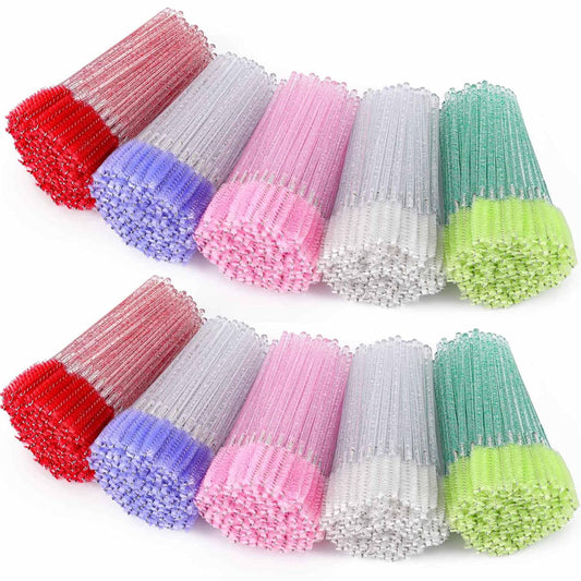 1000 Disposable Mascara Wands Eyelash Brushes Spoolies for Eyebrow Eye Lash Extension Crystal Multicolor-GlimoraGlow