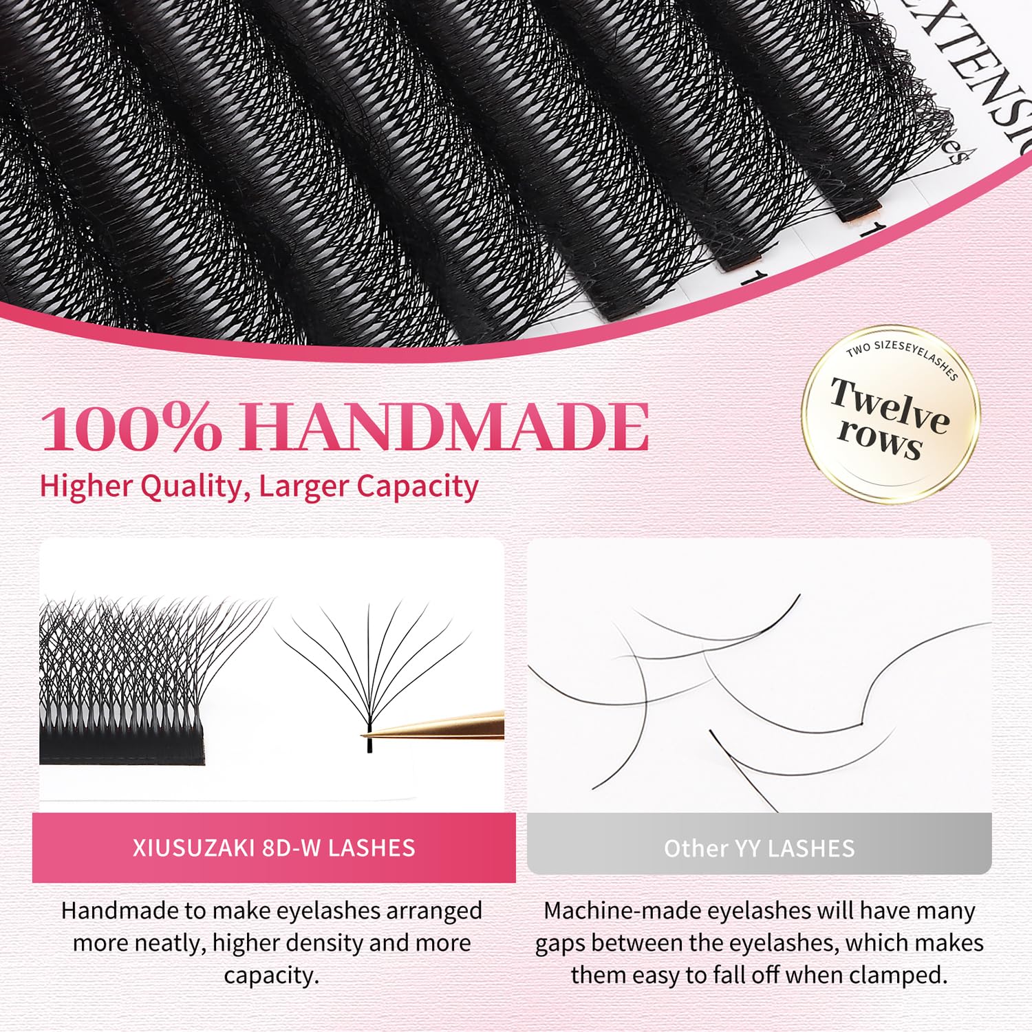 W Lash Extensions Supplies 8D Eyelash Extensions W Shape 0.07mm Thickness C Curl 15mm Premade Fans Easy Fan Lashes Volume Matte Black 12 Rows Crisscross Eye Lashes(W-8D-0.07-C,15mm)-GlimoraGlow