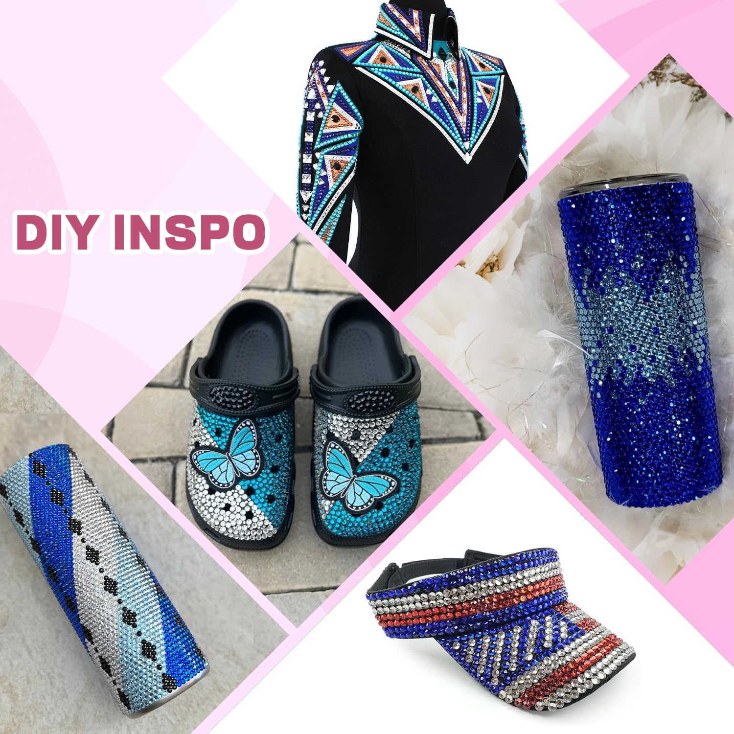 20000Pcs Blue Rhinestones for Bedazzling with 1Pcs B7000 Jewelry Glue, Resin Rhinestones for Crafting Crafts DIY, Bedazzler Kit Gems for Clothing Shoes Tumblers Nail Art Assorted Size 3/4/5/6mm-GlimoraGlow