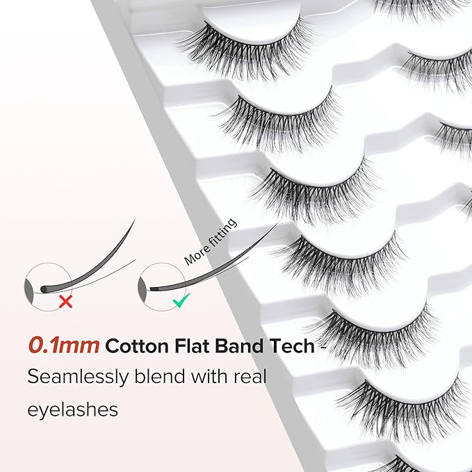 Wispy Cat Eye Lashes False Eyelashes Natural 10mm Short Lashes Pack Soft Strip Eyelash 3D Volume C Curl Natural Eyelashes 7 Pair Siligli Eyelashes-GlimoraGlow