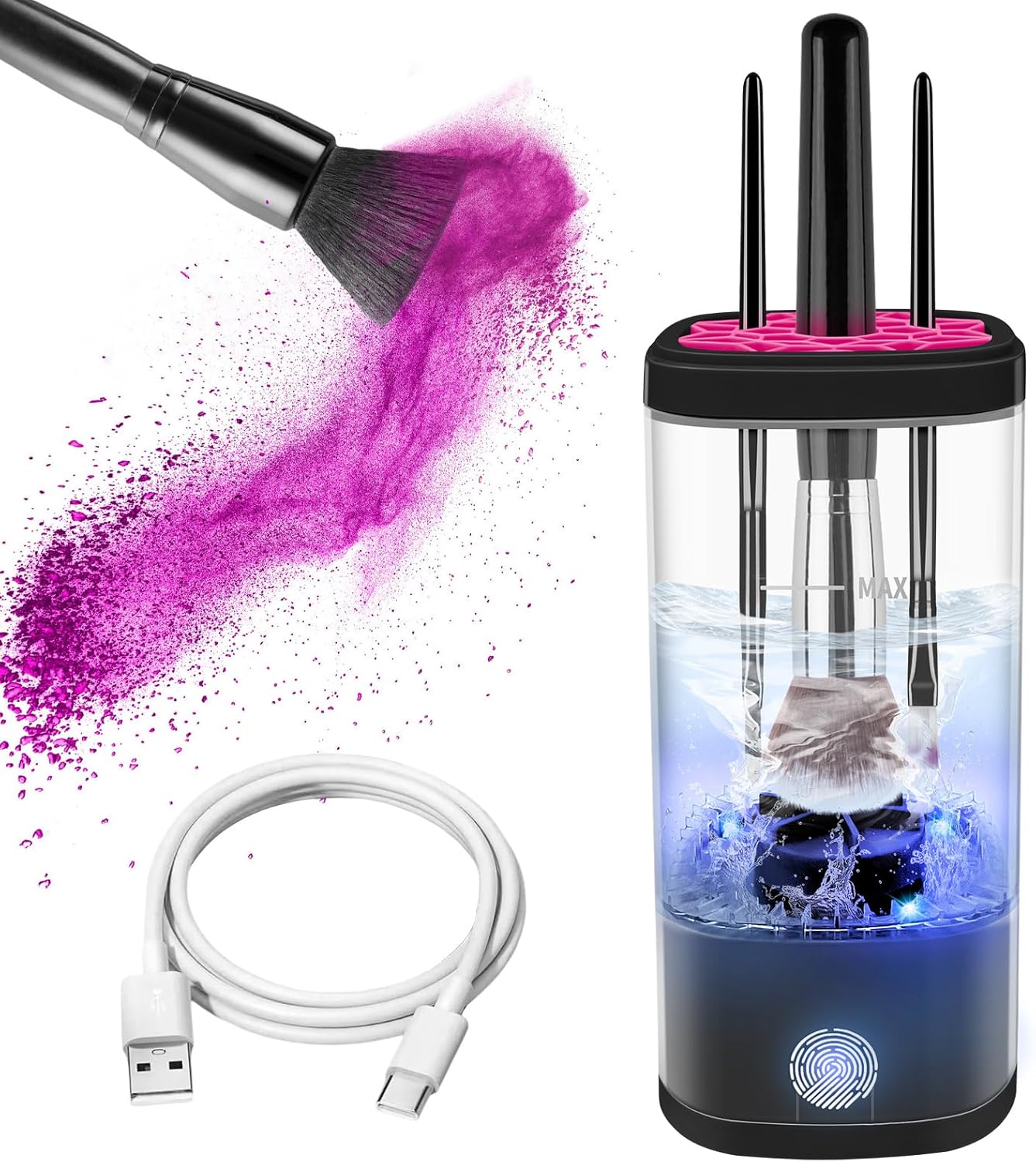 Electric Makeup Brush Cleaner Machine, Ultimate Efficient Automatic Cleaner for All Types of Makeup Brushes - Black Pink-GlimoraGlow