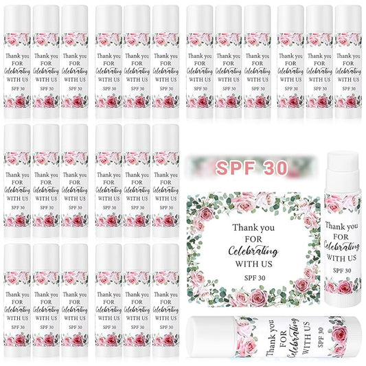 24 Pcs SPF 30 Lip Balm Bulk for Summer Wedding Baby Shower 4th of July Party Sunscreen Lip Balm Sticks Outdoor Travel Sunscreen Care Lip Balm for Thank You Gifts Party Supplies (Floral)-GlimoraGlow