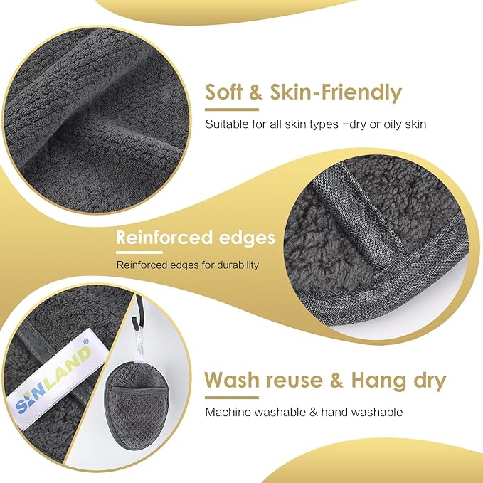 SINLAND Reusable Makeup Remover Pads For Face,Eye,Lips Microfiber Gentle Facial Cleansing Cloths for All Skin Types Friendly for Makeup Remover With Laundry Bag 5.1inchx3.93inch Gray Pack of 12-GlimoraGlow