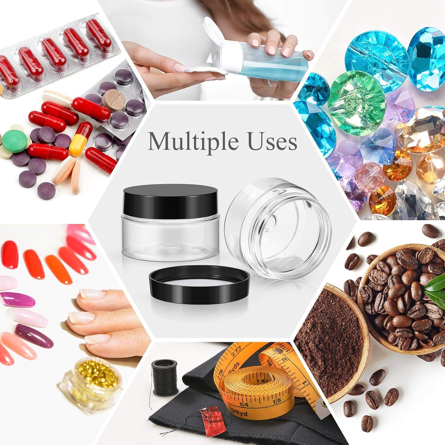 200 Pcs 2 oz Black Plastic Container Cosmetic Jars with Lid Round Plastic Jars Small Travel Containers for Storage Makeup Creams Lotion Ointments-GlimoraGlow