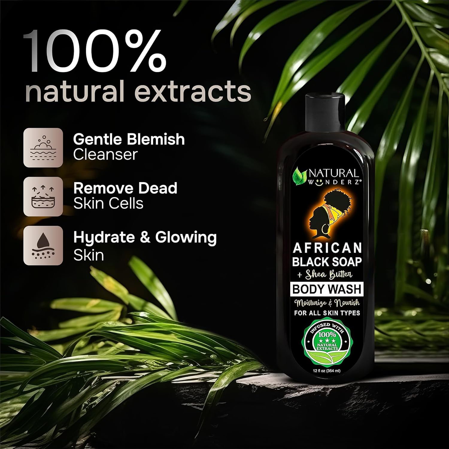 African Black Soap Body Wash, 12 oz – Sulfate‑Free, Vegan Cleanser with Shea Butter – Soothing, Detoxifying Shower Gel for Men & Women-GlimoraGlow