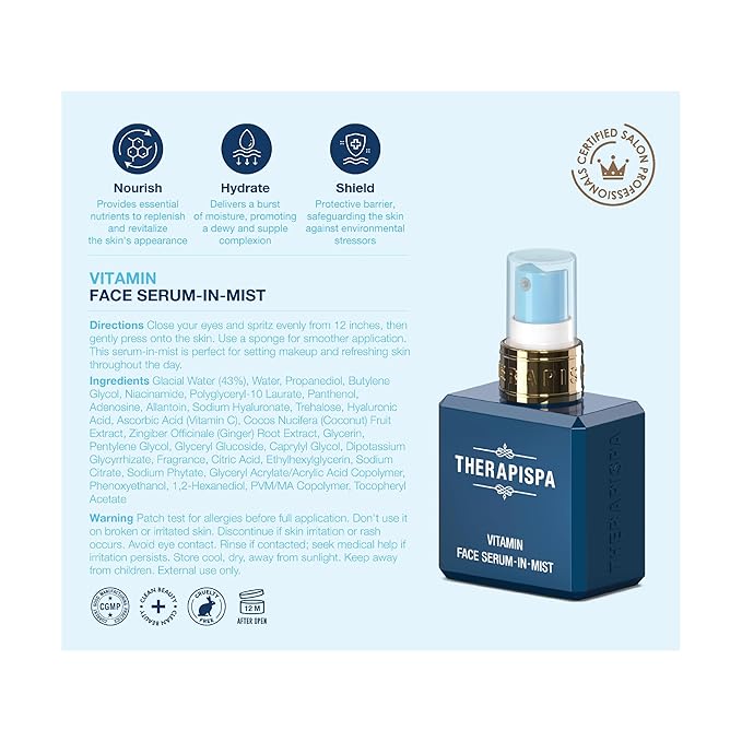 Face Serum-In-Mist – Glow-Boosting Face Mist & Spray Serum with Niacinamide, Panthenol & Hyaluronic Acid for Smoothing & Hydrating Skin (Vitamin, 2.0 fl oz)-GlimoraGlow