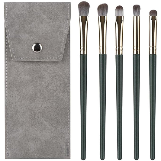 Eyeshadow Makeup Brushes Set with Case 5 PCS Soft Synthetic Hairs Eye Makeup Brushes for Blending Eyebrow Eyeliner Eyeshadow （Green）-GlimoraGlow