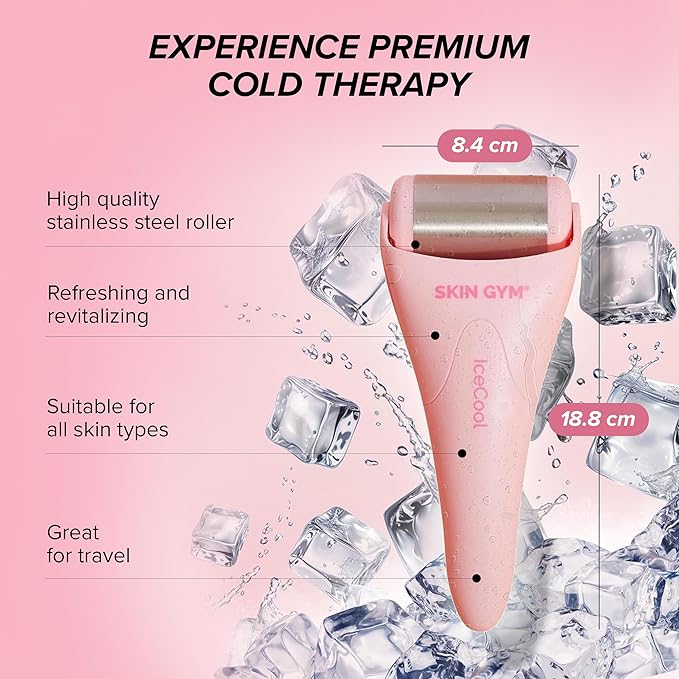 SKIN GYM IceCool Ice Roller, Stainless Steel Cryo Facial Tool for Puffiness and Redness Relief-GlimoraGlow