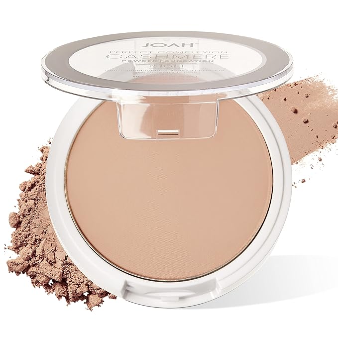 JOAH Perfect Complexion Cashmere Powder Foundation, Medium Face Coverage, Matte Finish, Korean Makeup, Compact Design For Oily & All Skin Types, 16 Hour Wear, Fair with Neutral Undertones-GlimoraGlow