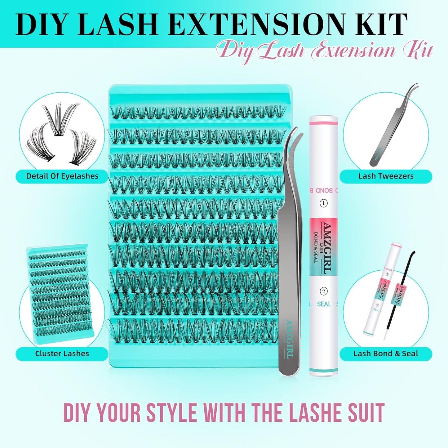 Lash Clusters Kit 200PCS 30D Eyelash Extension Kit D Curl Wispy Eyelash Clusters DIY Natural Individual Lashes Kits Lashes Extensions Kit with Lash Bond and Remover Eyelash Tweezer at Home（White Bond）-GlimoraGlow