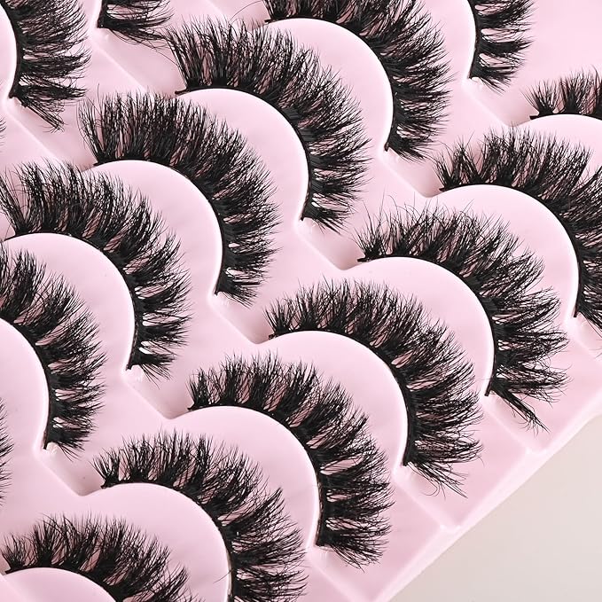 FARRED Wispy Mink Lashes Fluffy False Eyelashes 14 Pairs Fake Eyelashes Natural Look Short Natural Lashes Cat Eye Lash Wispy Volume Eyelash Faux Mink Strip Lashes Pack for Daily Makeup (F19 | 6-13 mm)-GlimoraGlow