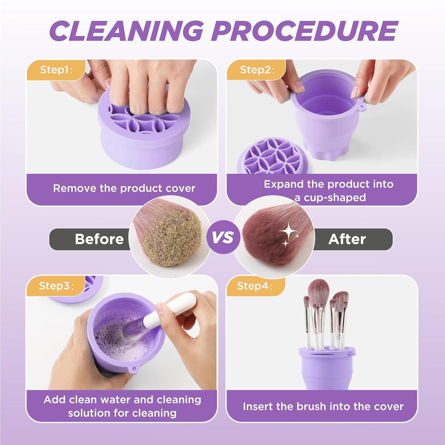 Makeup Brush Cleaner - Foldable Silicone Makeup Brush Cleaner Mat with Brush Storage Holder Makeup Brush Cleaning Bowl Cosmetic Brush Washing Tool for Cleaning Organizer and Drying (Purple)-GlimoraGlow