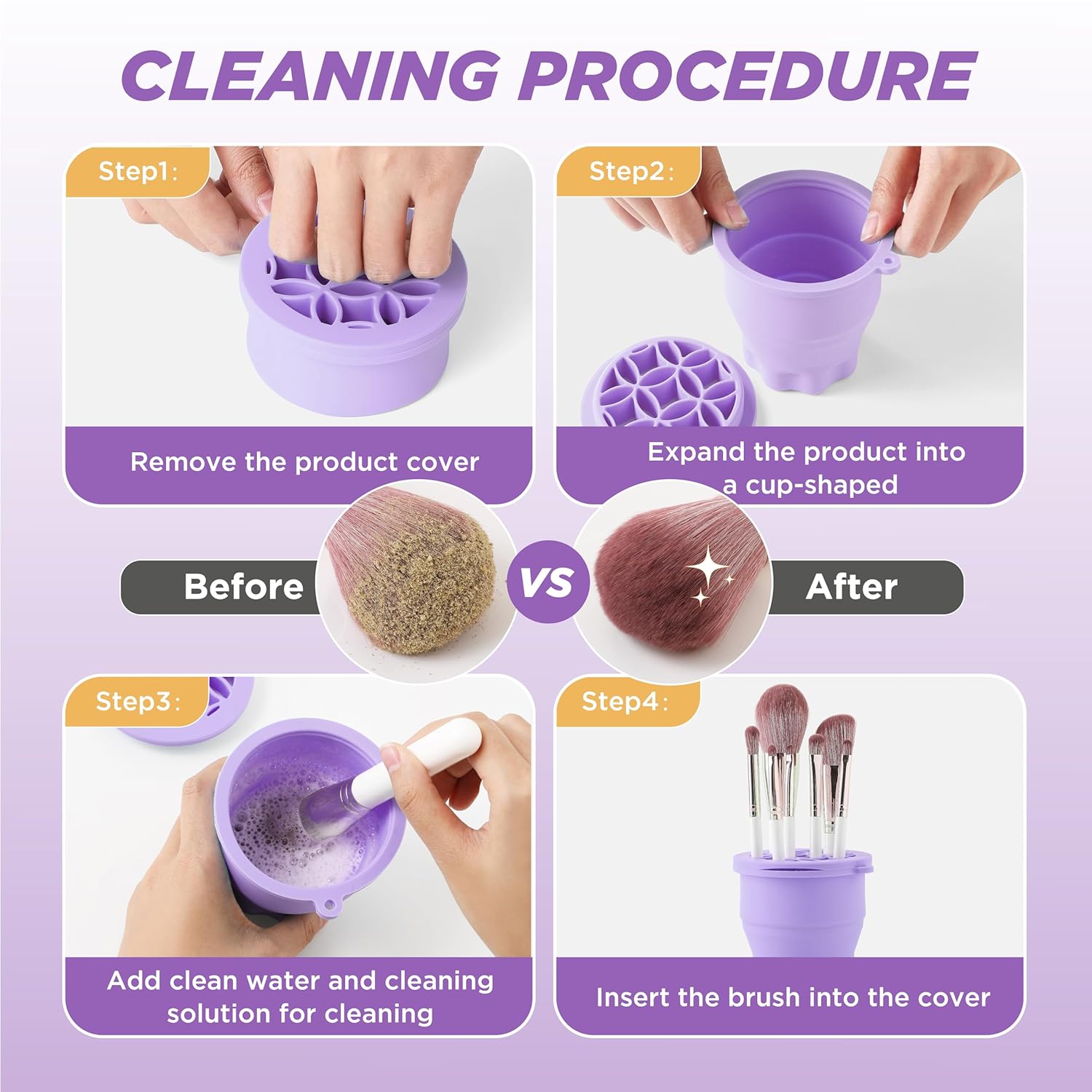 Makeup Brush Cleaner - Foldable Silicone Makeup Brush Cleaner Mat with Brush Storage Holder Makeup Brush Cleaning Bowl Cosmetic Brush Washing Tool for Cleaning Organizer and Drying (Purple)-GlimoraGlow