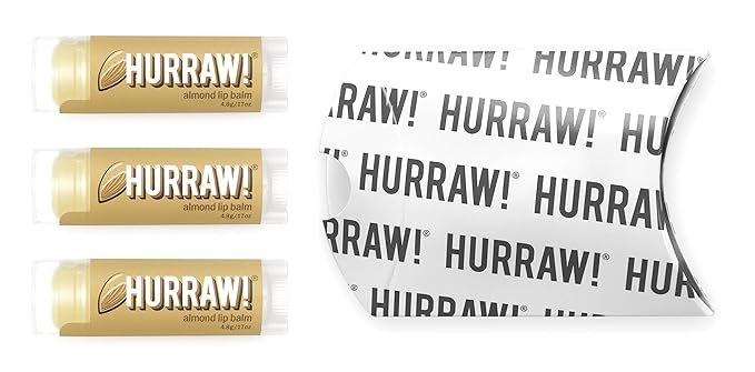 Hurraw! Almond Lip Balm, 3 Pack: Organic, Certified Vegan, Cruelty and Gluten Free. Non-GMO, 100% Natural Ingredients. Bee, Shea, Soy and Palm Free. Made in USA-GlimoraGlow