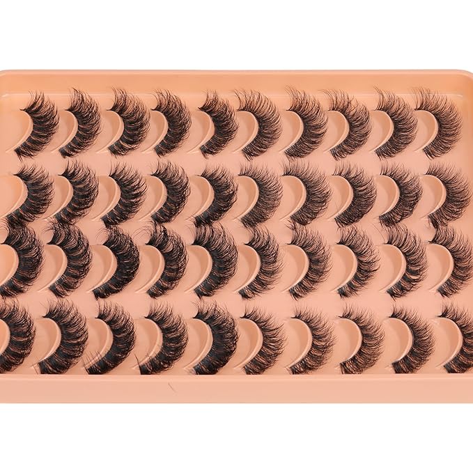 JIMIRE False Eyelashes 4 Styles Mixed Demi Wispies Cat Eye Lashes Mink Lashes Fluffy D Curl Russian Strip Lashes Natural Look Fake Lashes Pestañas 20 Pairs Pack-GlimoraGlow