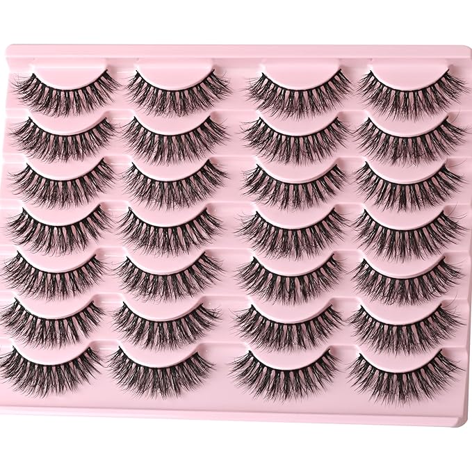 FARRED Natural Eyelashes Wispy Lashes Short False Eyelash Small Cat Eye Fake Lashes Full Pestañas Sets for MUA and Beginners Daily Makeup (F2 | 7-14mm)-GlimoraGlow