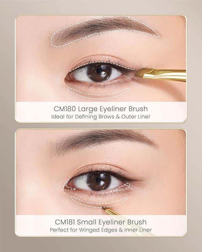 Desert Oak Series Precision Angled Eyeliner Brush - Ultra-Fine Nylon Bristles for Razor-Sharp Gel/Liquid/Powder Lines, Detail Work & Tightlining, Bubinga Handle & Brass Ferrule (CM 181)-GlimoraGlow