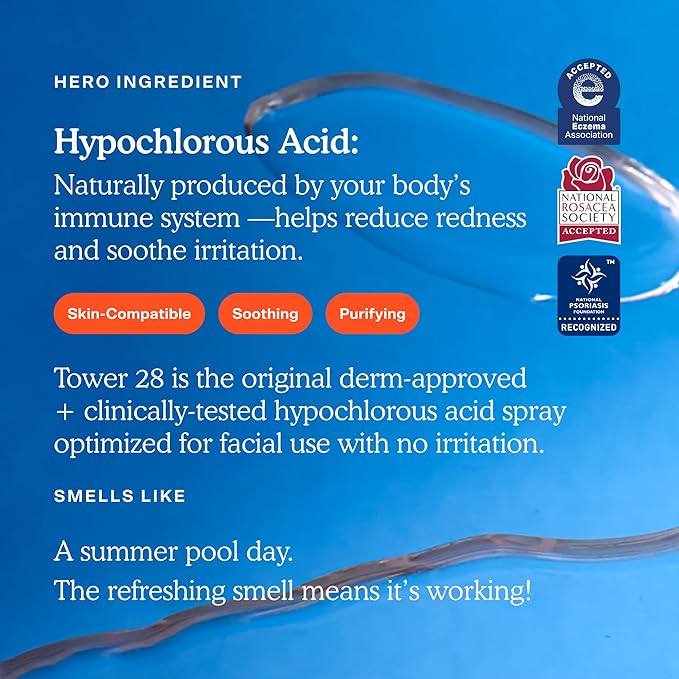 Tower 28 SOS Daily Rescue Facial Spray for Sensitive Skin, Hypochlorous Acid Spray Helps Visibly Reduce the Appearance of Redness and Breakouts, Travel Size Toner for Face, 1 FL Oz-GlimoraGlow