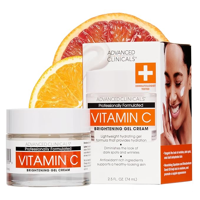 Advanced Clinicals Brightening Vitamin C Face Cream Gel With Niacinamide + Hyaluronic Acid | Vitamin C Moisturizer Lotion For Face Visibly Diminishes Look Of Dark Spots & Uneven Skin Tone, 2.5 Fl Oz-GlimoraGlow