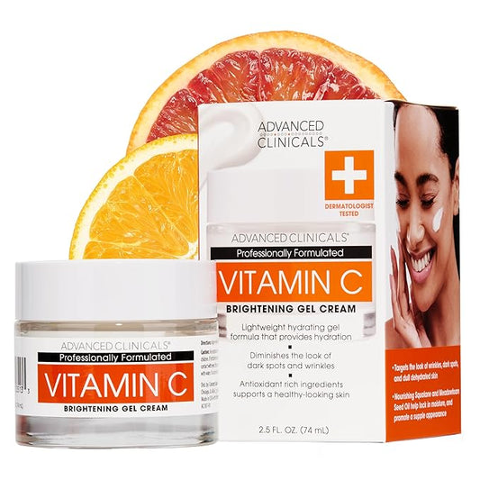 Advanced Clinicals Brightening Vitamin C Face Cream Gel With Niacinamide + Hyaluronic Acid | Vitamin C Moisturizer Lotion For Face Visibly Diminishes Look Of Dark Spots & Uneven Skin Tone, 2.5 Fl Oz-GlimoraGlow