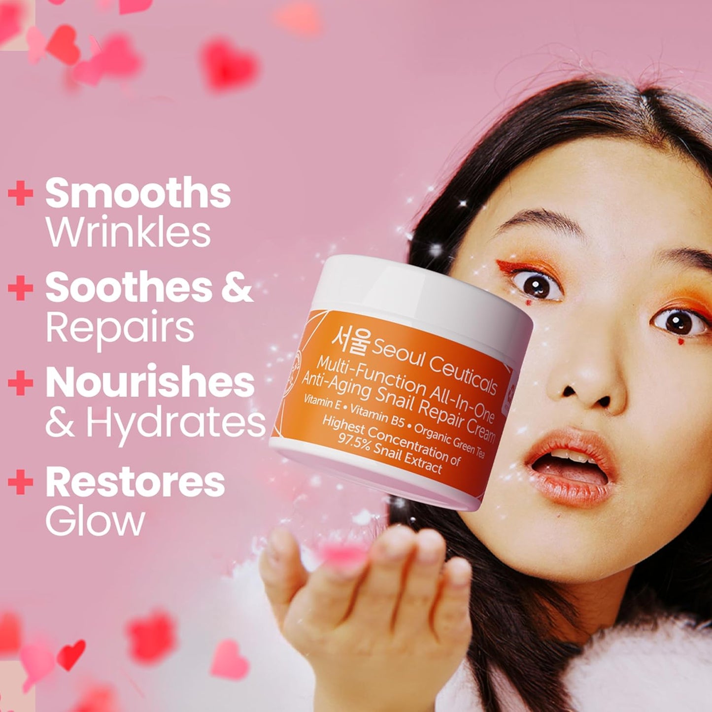 SeoulCeuticals Large 4oz 97.5% Snail Mucin Moisturizer Cream Korean Skin Care - K Beauty Skincare Day & Night Snail Repair Cream Filtrate Cruelty Free-GlimoraGlow