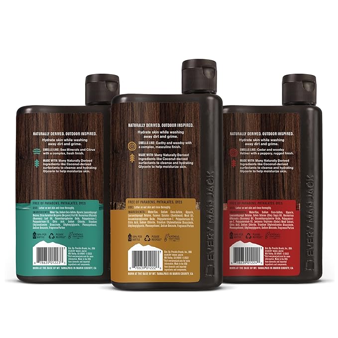 Every Man Jack Men's Body Wash Variety Pack - Includes 3 Body Washes with Natural Ingredients & Incredible Scents - Amber + Sandalwood, Cedar + Red Sage, Sea Minerals + Citron Fragrances-GlimoraGlow