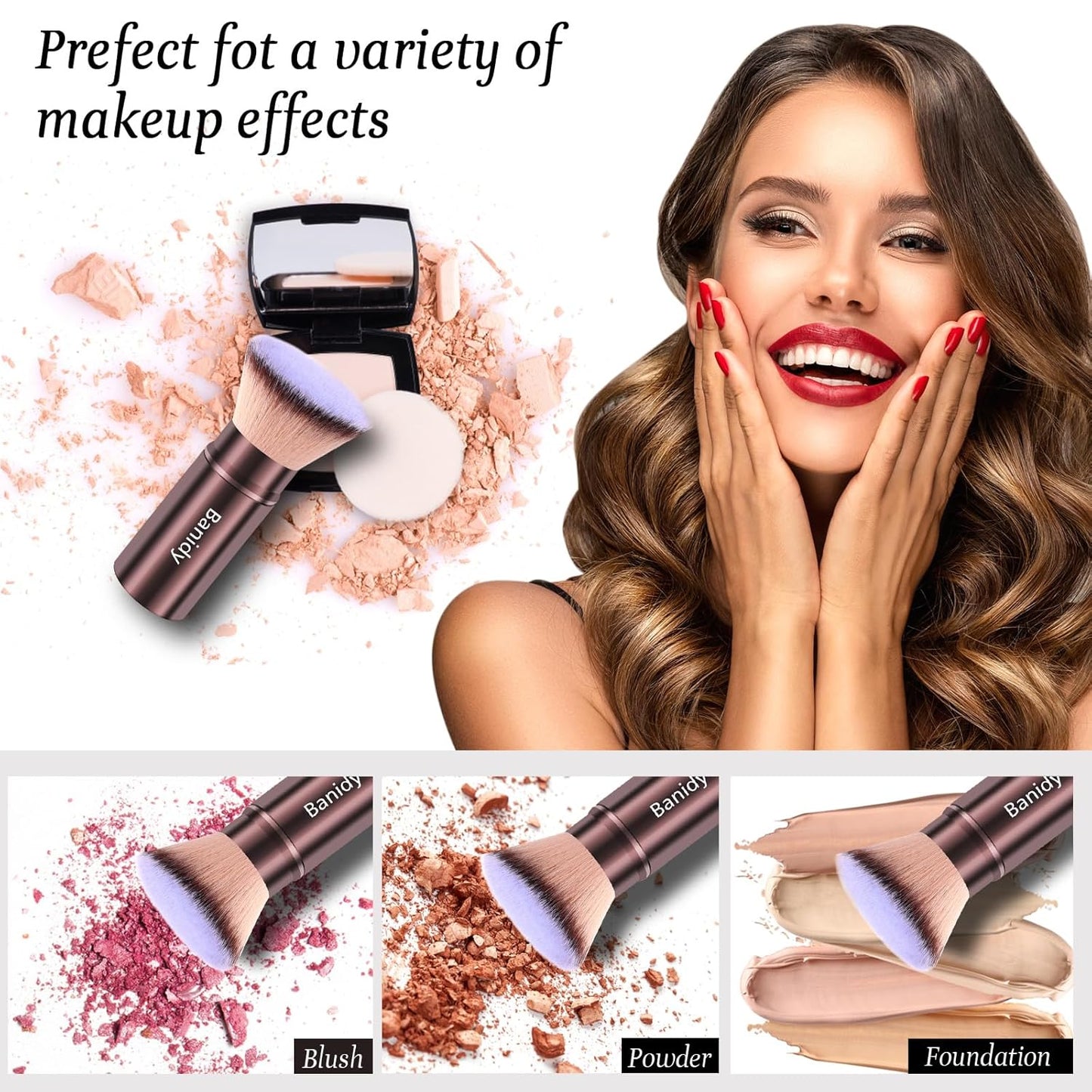 Makeup Brush Kabuki Face Brushes Retractable Travel Blush Brush Portable Flawless for Foundation, Powder Blush, Bronzer, Buffing, Liquid, Cream, Cruelty Free with Cover(Flat-Head)-GlimoraGlow