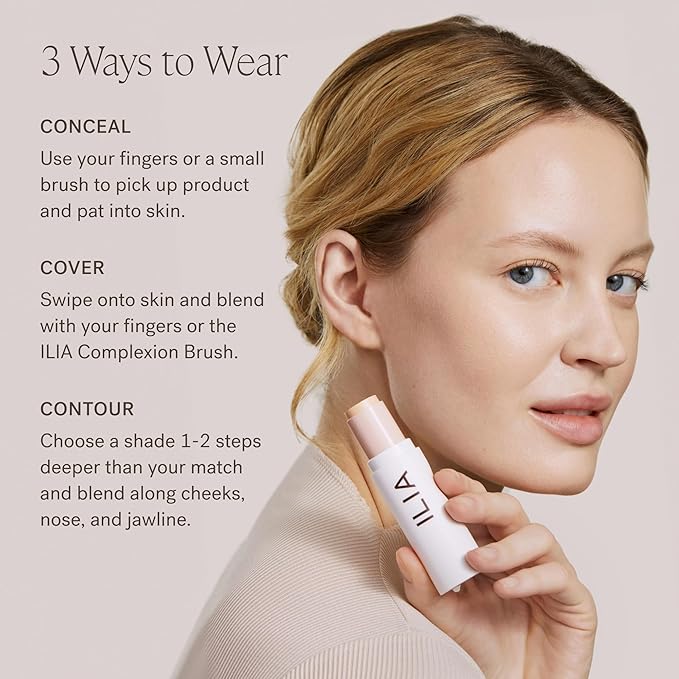 ILIA - Skin Rewind Complexion Stick - Foundation + Concealer + Skincare | Non-Toxic, Vegan, Cruelty-Free, Clean Makeup (22C - Sugi, 0.35 oz | 10 g)-GlimoraGlow