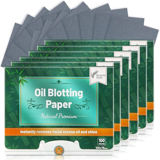 Natural Premium Oil Blotting Paper for Oily Skin with Bamboo Charcoal,26% Larger Oil Blotting Sheets for Face,Makeup Friendly Oil Absorbing Sheets 600 Sheets-GlimoraGlow