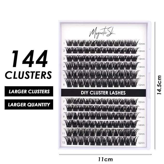 Lash Clusters 144 Pcs Individual Lashes Clusters Eyelash Extensions False Eyelashes DIY Lash Extension Reusable False Eyelashes Natural Look Mix 10-16mm C D Curl-DM27-GlimoraGlow