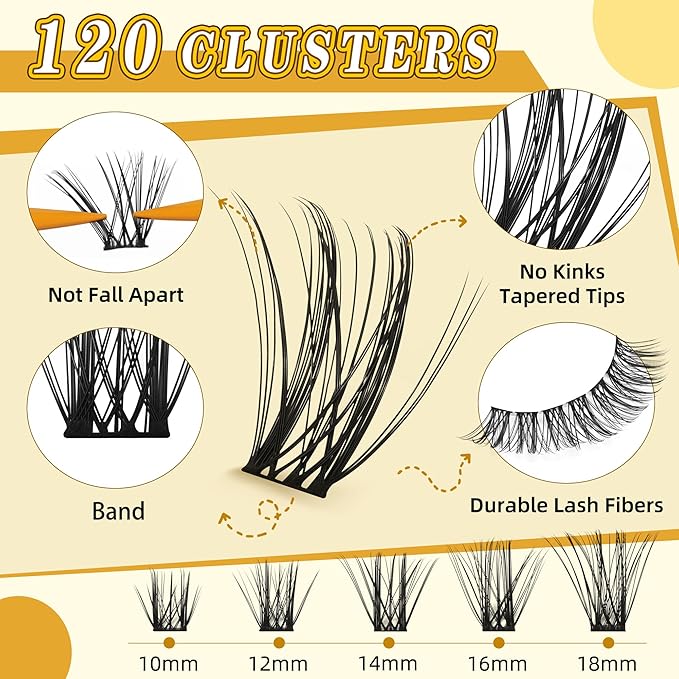 Eyelash Clusters 10-18mm Wispy Eyelash Clusters D Curl DIY Cluster Lash Extension Kit Individual Lashes Kit With Bond & Seal, Glue Remover, Tweezers(LF03 Lashes Set)-GlimoraGlow