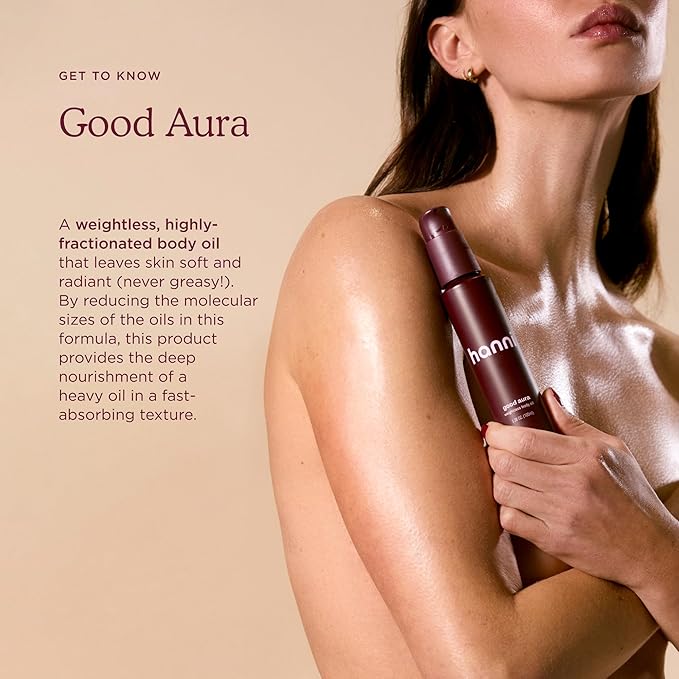 HANNI Good Aura Dry Body Oil, Lightweight After-Shower Moisturizer with Jojoba, Coconut, Baobab, and Buriti Oils, Non-Greasy Skincare for Soft Skin, 100 mL / 3.38 oz-GlimoraGlow