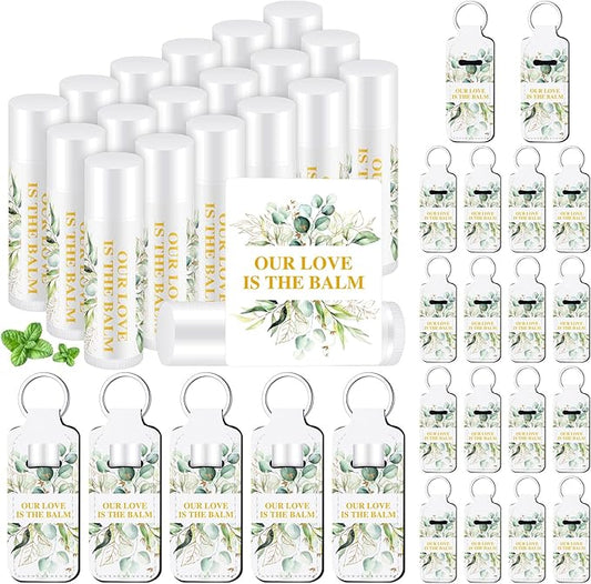 18 Sets Baby Shower Bridal Shower Favors for Guests Bulk Lip Balm and Lipstick Holder Keychains Set Baby Shower Bridal Shower Goodies Bags Thank You Gifts for Guests(Eucalyptus Wedding)-GlimoraGlow