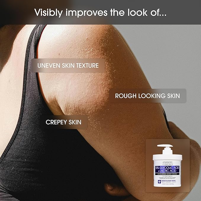 Advanced Clinicals Retinol Body Cream Moisturizer + Exfoliating 10% Glycolic Acid & Lactic Acid Lotion 2PC Skincare Set For Women & Men To Reduce Appearance Of Crepey Skin & Uneven Rough Skin Texture-GlimoraGlow