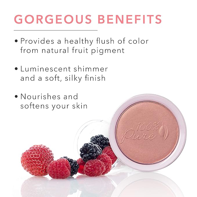 100% PURE Powder Blush (Fruit Pigmented), Peach, Soft Shimmery Finish, Nourishes Skin w/Rosehip Oil, Cocoa Butter, Natural Makeup (Neutral Peach w/Bronze) - 1.81 oz-GlimoraGlow