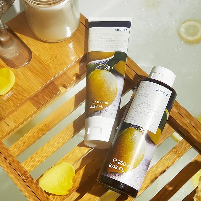 KORRES Elasti-Smooth Basil Lemon Body Butter With Shea Butter, Squalane And Greek Safflower Oil For Velvety Skin Texture, Fast Absorbing Whipped Moisturizer With Herbal Citrus Scent, 4.23 Fl Oz-GlimoraGlow