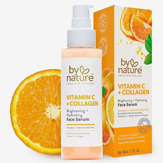 By Nature Vitamin C + Collagen Face Serum - Restore and Energize Tired Skin with Brightening Vitamin C, Plumping Collagen, Plus Texture Enhancing Turmeric - Premium Skin Care Serum for Face - 3fl. oz.-GlimoraGlow
