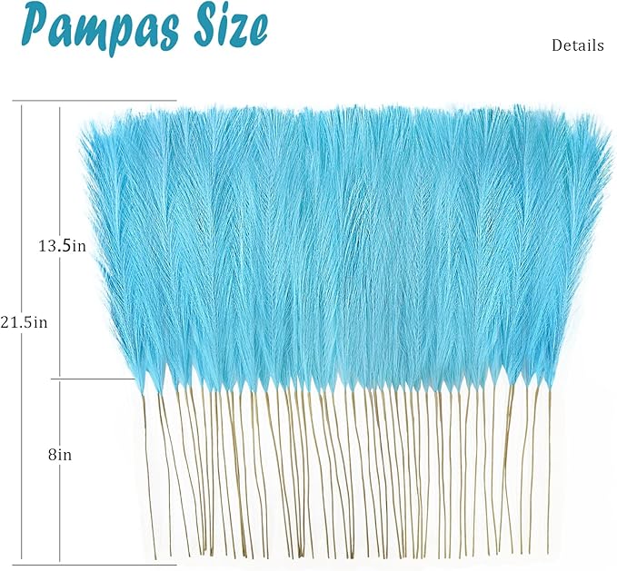 50pcs Faux Pampas Grass, 21.6" Short Artificial Pompous Grass Branches for Vase Filler Home Table Centerpieces Wedding Decor (Light Blue)