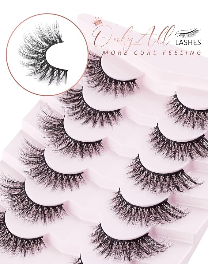 Onlyall Cat Eye Lashes Mink Lashes Fluffy Eyelashes Cat Eye False Lashes Fox Eye Lashes 7 Pairs F02-GlimoraGlow