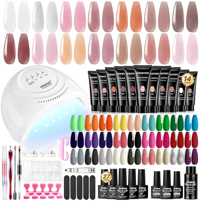 JEWHITENY 14 Colors Poly Gel Nail Kit 27 Colors Gel Nail Polish Kit With U V Light All In One Nail Art Starter Kit Suitable For All Seasons-GlimoraGlow