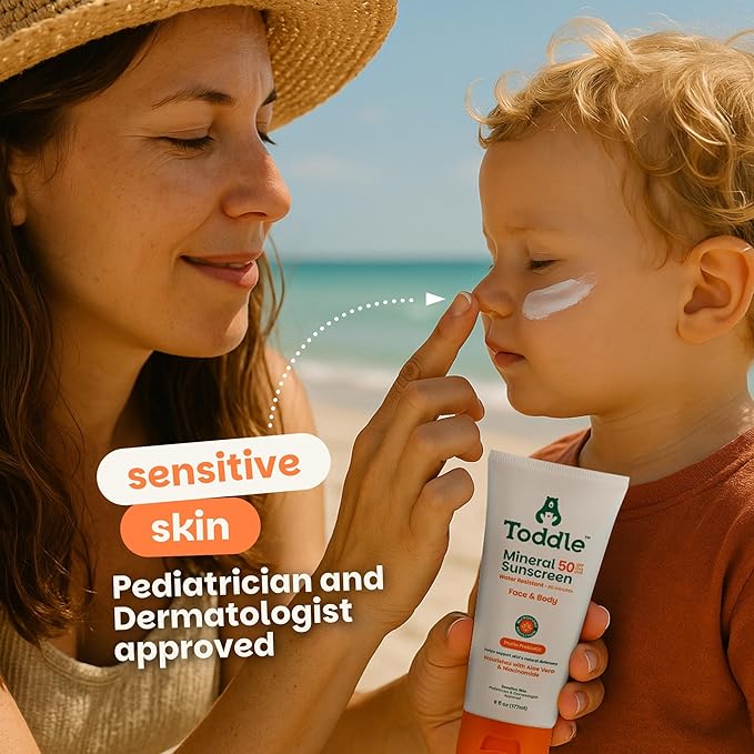Prebiotic Mineral Sunscreen SPF 50 for Kids & Baby, Face & Body Sun Protection, Reef Safe, Non-Toxic Zinc Oxide Broad Spectrum, Water-Resistant, No White Cast, Travel Size 1.7oz-GlimoraGlow